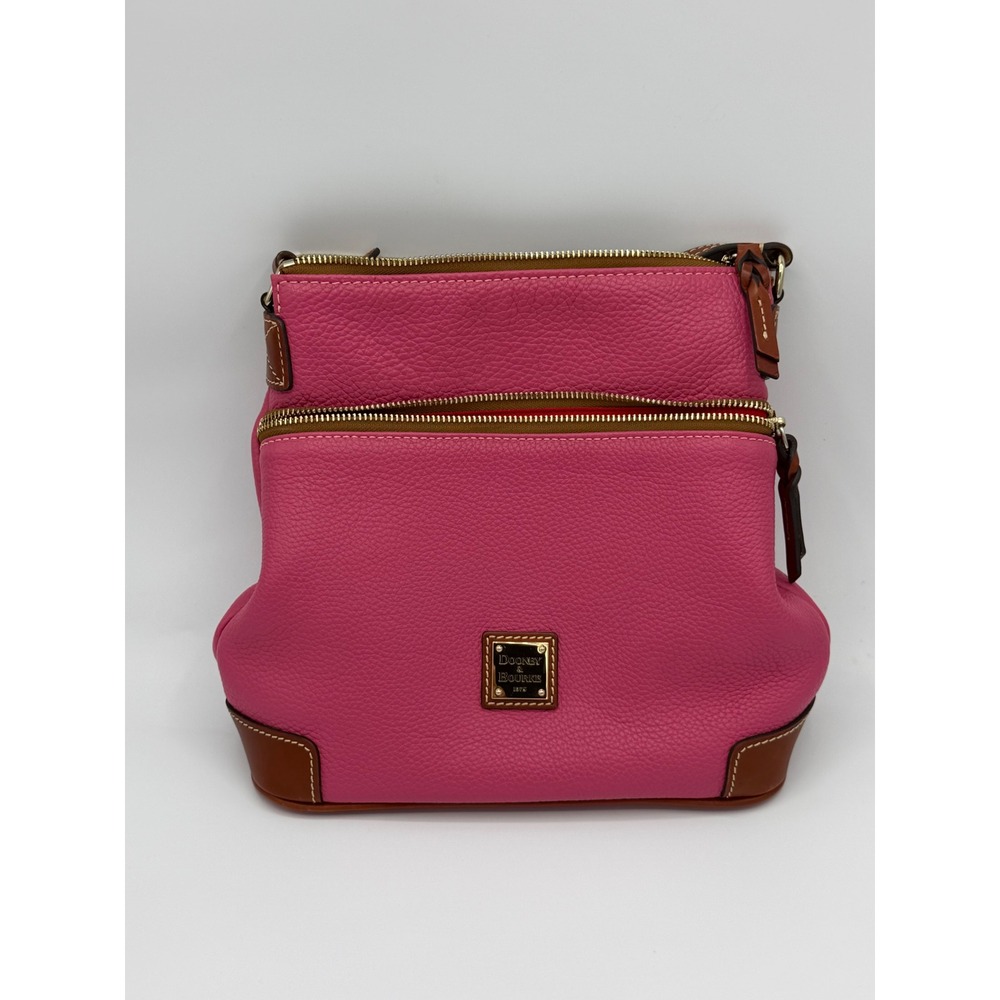 Dooney & Bourke Pebble Grain Pink Leather Crossbody Bag with Brown Trim